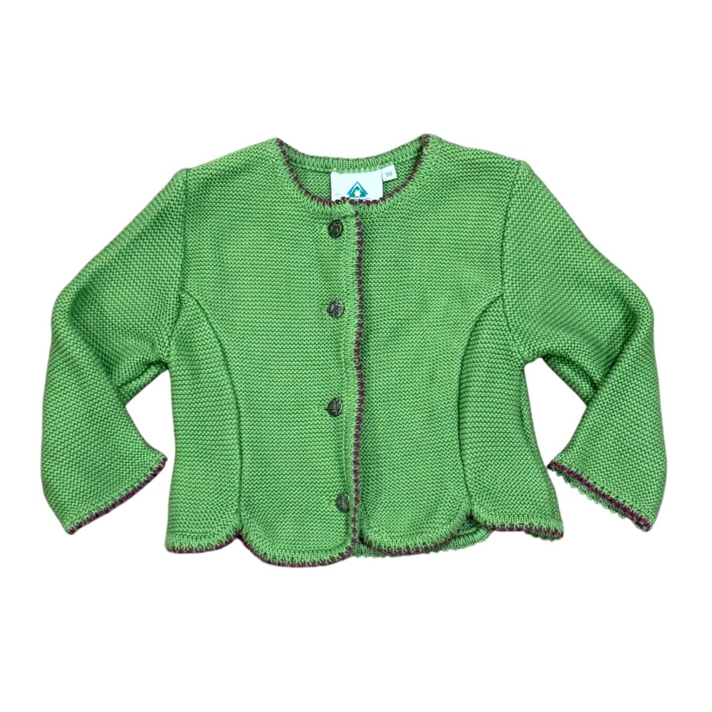 Isar Trachten Kids Knit Cardigan Green Purple Trim Buttons Jacket sz‎ 98